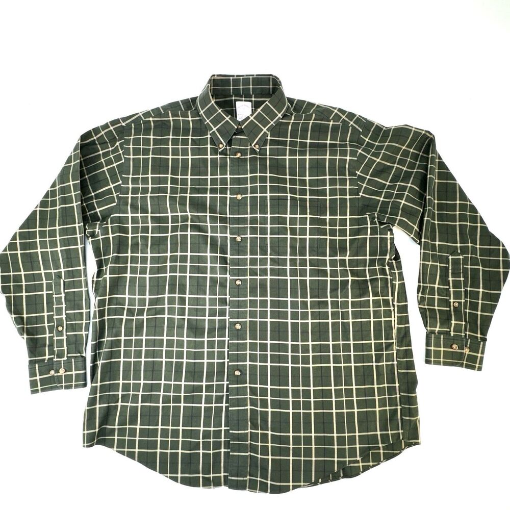 Brooks Brothers Button Down Shirt Men 16r XL Green Check 100% Cotton Made in USA